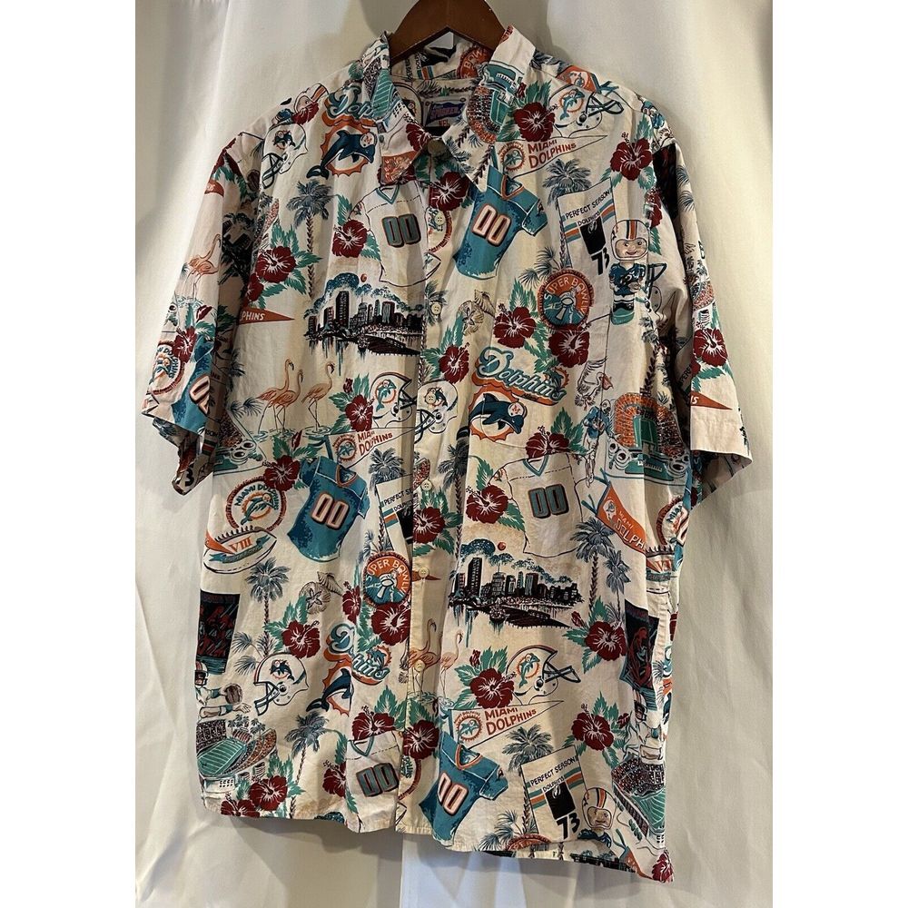 VINTAGE Miami Dolphins Reyn Spooner Shirt Men‎ XXL Green Hawaiian NFL Button Up - Picture 2 of 7